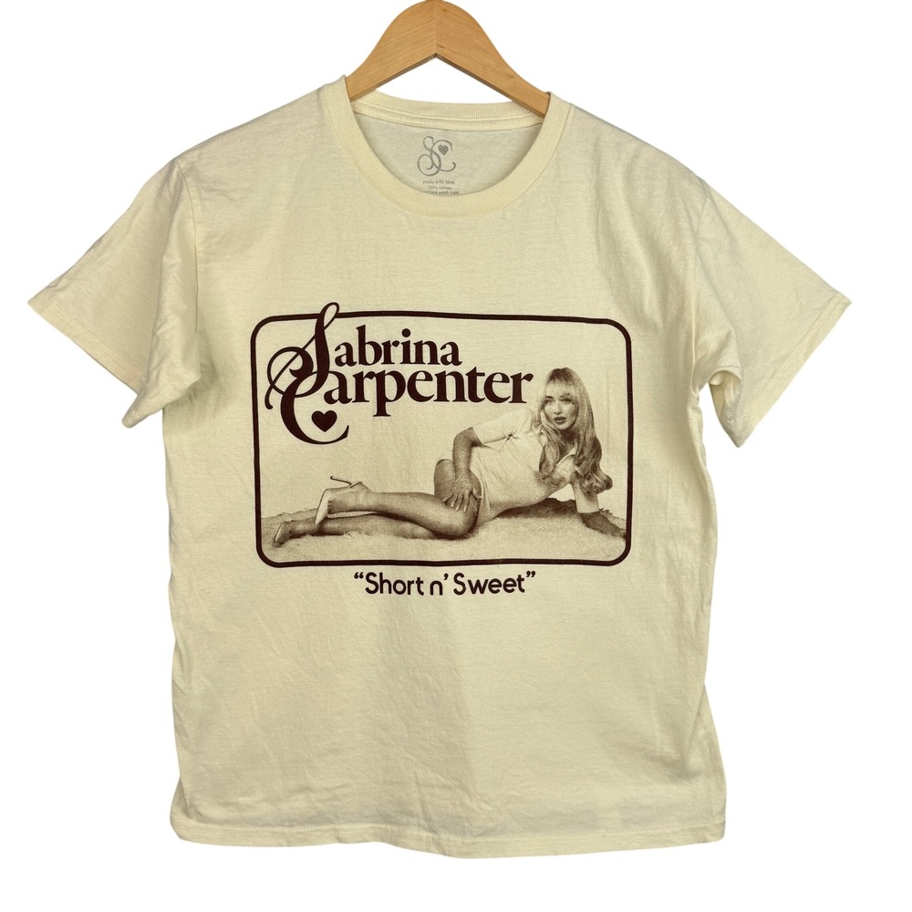Sabrina Carpenter Graphic Tee Women Small Cream Short n Sweet Tour Concert Shirt